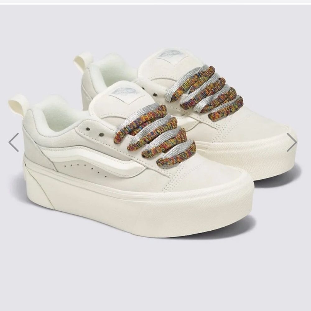 Vans Knu Stack Old Skool Chunky 90s White Sneakers with Multicolor Laces